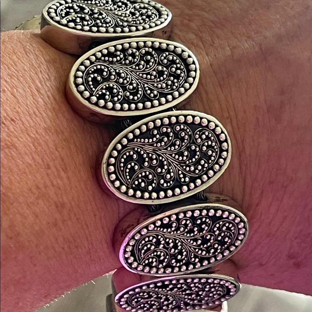 Rare Lois Hill Sterling Silver Oval Panel Statement Bracelet - Picture 11 of 11